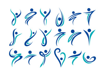 Simple line swoosh abstract human pose logo design set