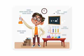 Student in Science Class Vector Illustration