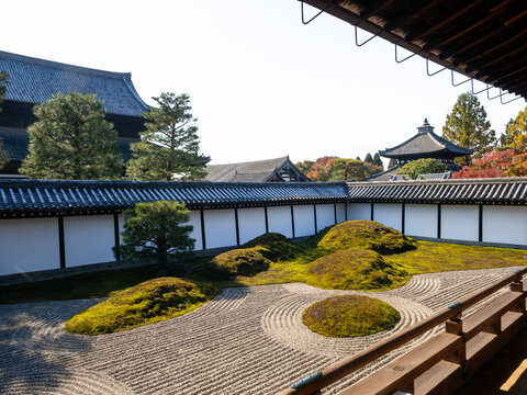 Kyoto, Japan - November 18, 2022: Southern garden inside Hojo residence on the grounds of Tofukuji temple