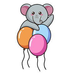 Cute little elephant with figure one, blue balloon and bow tie