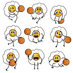 fried eggs basketball set cartoon vector