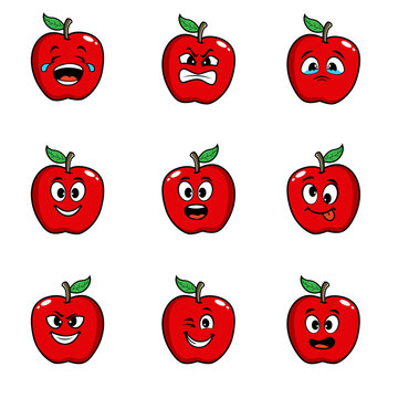apple cute set cartoon vector expression