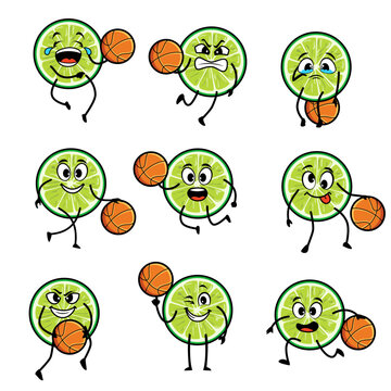 lime basketball set cartoon vector