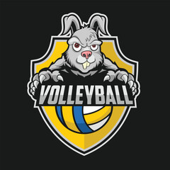 volleyball logo rabbit vector art illustration design