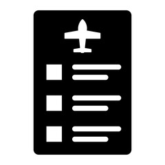 Obraz premium Checklist of plane travel itenary solid glyph icon