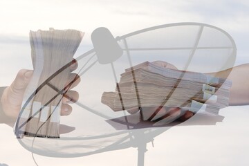 Double Exposure banknotes and satellite dish