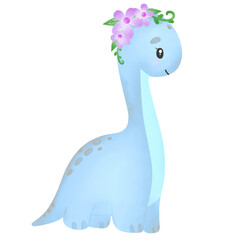 Watercolor illustration set of colorful dinosaurs