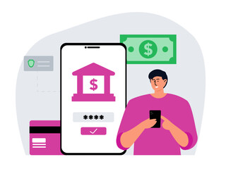 Bank vector illustration. Mobile banking and online payment. Vector flat iliustration
