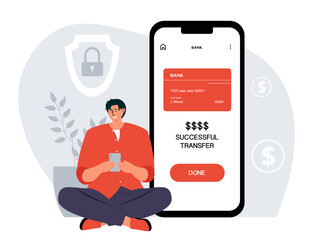 Bank vector illustration. Mobile banking and online payment. Vector flat iliustration. People using mobile smartphone for online banking and accounting.