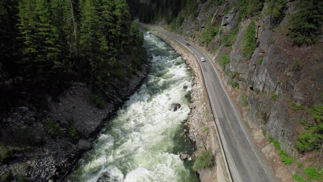 Scenic Road Trip Aerial by Mountain River