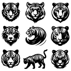 Tiger Logo Concept vector illustration a set of group, Tiger Vector Illustration, Tiger Icon vector 
