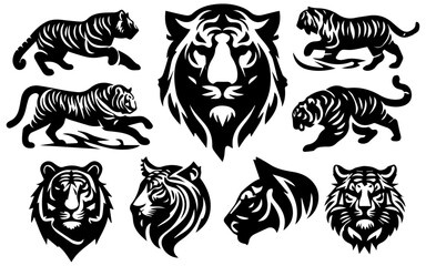 Tiger Logo Concept vector illustration a set of group, Tiger Vector Illustration, Tiger Icon vector 