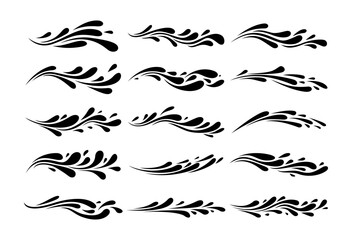 Silhouette of abstract liquid water splash divider, logo design set