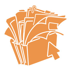 整理整頓されていない乱雑なファイルの橙色シルエットイラスト