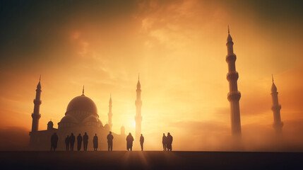 Amazing Silhouette of Mosque at Night Mosque Background