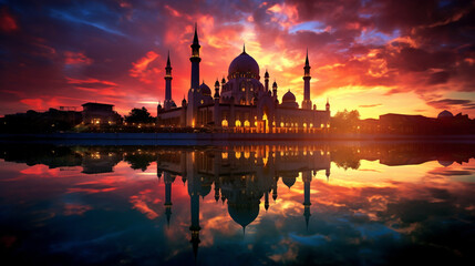 Fototapeta na wymiar The Vibrant Color of Shah Alam Mosque
