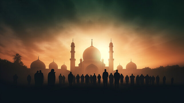 Elegant Silhouette of Mosque at Night Mosque Background