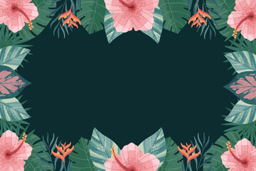 Fototapeta na wymiar Tropical Leaf Illustration Frame Background