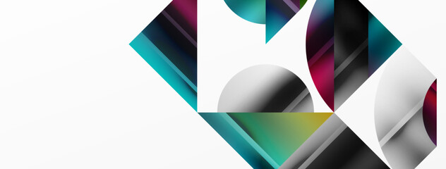 Minimalistic elegance shines through in this metallic background, showcasing composition of circles and triangles, creating geometric masterpiece