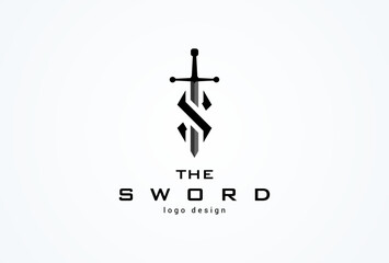 Sword logo. initial letter S with sword combination. flat design logo template. vector illustration