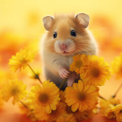 Serene Summer: A Hamster's Day Out in the Flower Field,hamster and flowers,hamster in the garden