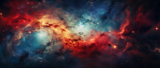 Obraz premium Abstract colorful wallpaper 21:9 , Galaxy design realistic image, AI-generated illustrations of colorful galaxies, supernovas, stars and planets in the universe.