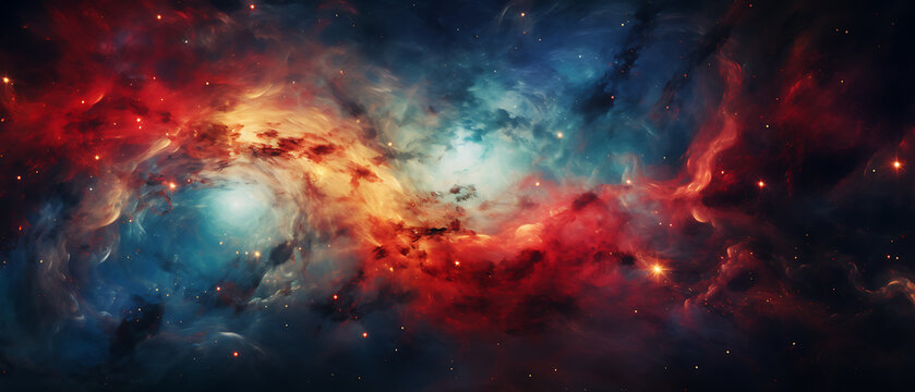 Abstract colorful wallpaper 21:9 , Galaxy design realistic image, AI-generated illustrations of colorful galaxies, supernovas, stars and planets in the universe.