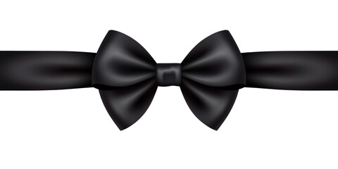 a black ribbon bow on a white background - obrazy, fototapety, plakaty