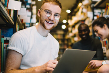 Positive students gathering in library