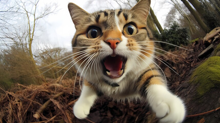 Cat with funny expression and big eyes shooting background material