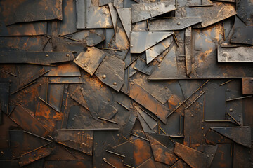 industrial surface texture of scrap metal plates, rusted material texture - obrazy, fototapety, plakaty