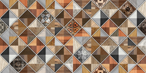 Fototapeta premium Wood texture traditional vintage brown tiled wall and floor pattern.
