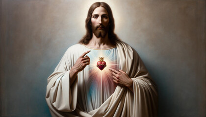 Naklejka premium Sacred Devotion: Christ's Heartfelt Love