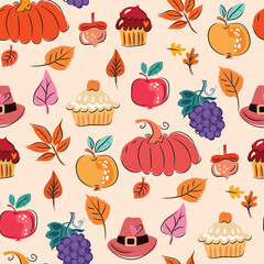 Happy Thanksgiving day  template autumn  seamless pattern Vector