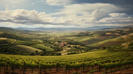 Foto op Canvas a vineyard in Rioja with rolling hills and green grape patches © Sticker Me
