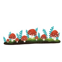 Fototapeta premium Red mushroom on mos ground with brunch of fern watercolor illustration for decoration on natural scenes and landscape.