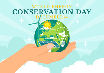 National Energy Conservation Day Vector Illustration on 14 December for Save the Planet and Green Eco Friendly with Lamp and Earth Background Design