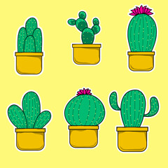 vector cute cactus with face, vector illustration