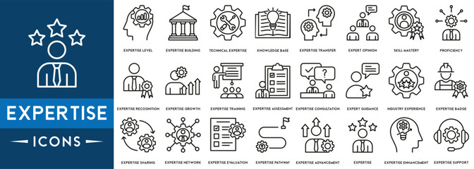 Expertise icon vector illustration concept representing high level knowledge and experience with an icon of expert, consulting, knowledge, team, skill mastery - obrazy, fototapety, plakaty