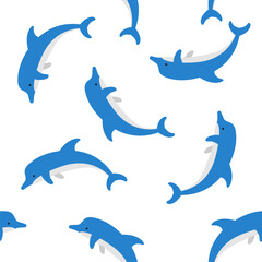 cute cartoon dolphin seamless patern  on white background vector illustration