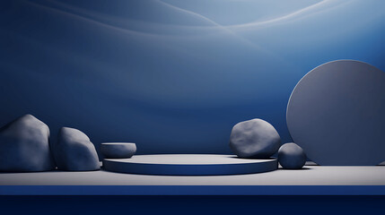 Blue Abstract Podium with Stones
