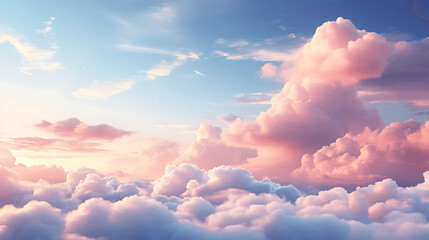 Dreamy Sky Filled with Fluffy Pink Clouds on a Soft Blue