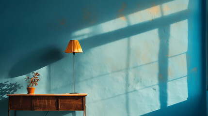 Blue Wall with Window Light and Shadow Play