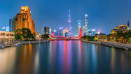 View of Shanghai's skyline panoramic cityscape at night