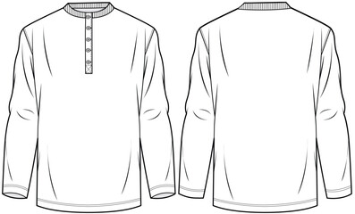 mens long sleeve henley t shirt flat sketch vector illustration front and back view mock neck full sleeve t shirt technical cad drawing template © SQB Creation 