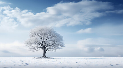 Solitary Tree Covered in Snow