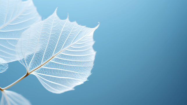 Skeletonized White Leaf on a Light Blue Background