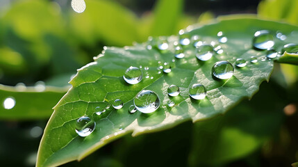 Dew Drops on Glistening Leaf