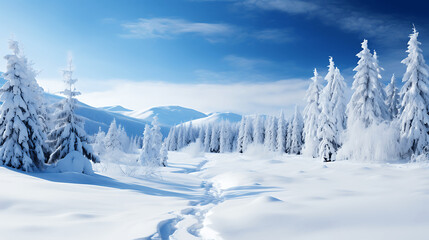 Fototapeta na wymiar Picturesque Snowy Landscape with Soft Fluffy Trees
