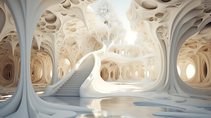 Abstract Architecture with Intricate 3D White Room